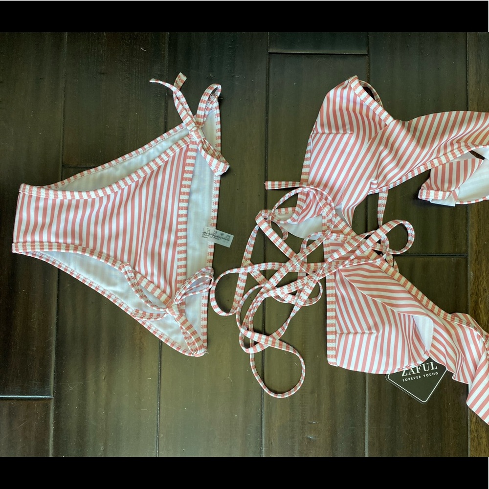 Pink and white stripe zaful bikini